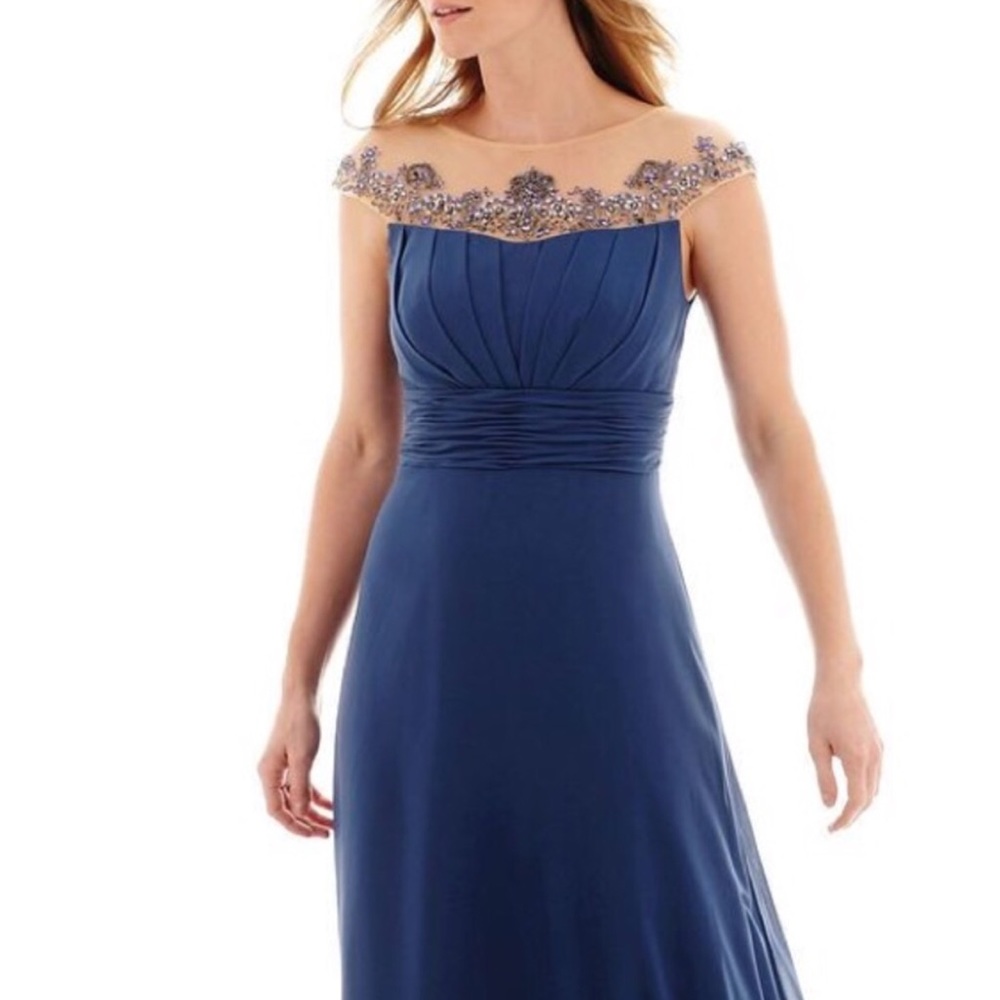 One by Eight blue beaded dress/gown.